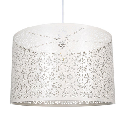 Happy Homewares Cream/Light Marrakech Designed Metal Pendant Shade With Floral Decoration Large