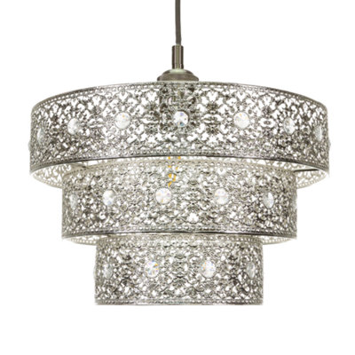 Happy Homewares Polished Silver Acrylic Gem Moroccan Style Triple Tier Pendant Lighting Shade from B&Q