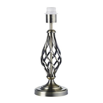 Happy Homewares Traditional Brushed Antique Brass Table Lamp Base With Twist Metal Stem Design White
