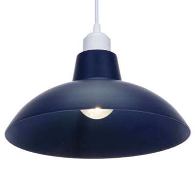 Happy Homewares Blue Industrial Retro Designed Matt Midnight Curved Metal Ceiling Pendant Shade 13Cm