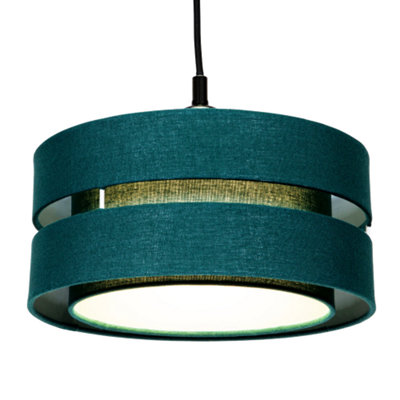 Happy Homewares Green/Light Contemporary Quality Linen Fabric Triple Tier Ceiling Pendant Shade 13Cm