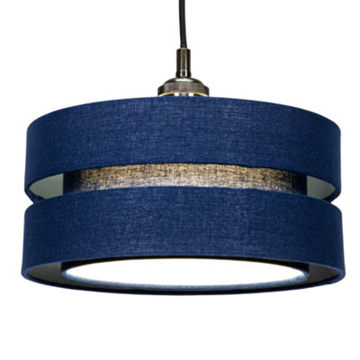 Happy Homewares Contemporary Quality Linen Fabric Triple Tier Ceiling Pendant Shade Blue/Light