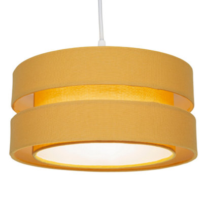 Happy Homewares Light Contemporary Quality Ochre Linen Fabric Triple Tier Ceiling Pendant Shade 13Cm