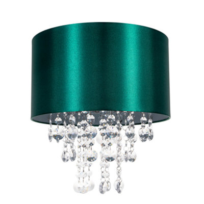 Happy Homewares Modern Satin Fabric Pendant Shade With Transparent Acrylic Droplets Green/Light