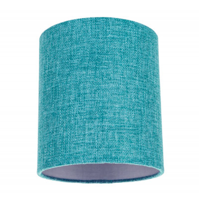 Happy Homewares Contemporary And Sleek Teal Linen Fabric 6 Cylindrical Lamp Shade 60W Maximum White/Silver/Light