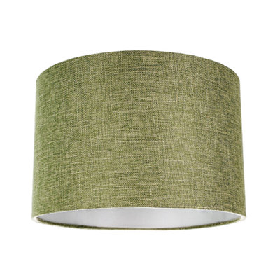 Happy Homewares Contemporary Olive Plain Linen Fabric 10 Drum Lamp Shade 60W Maximum Green