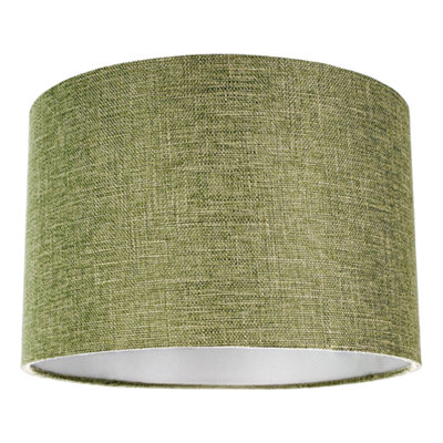Happy Homewares Contemporary Olive Plain Linen Fabric 14 Drum Lamp Shade 60W Maximum Green