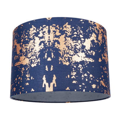 Happy Homewares Modern Navy Blue Cotton Fabric Shade With Copper Foil Decor For Table Or Ceiling from B&Q