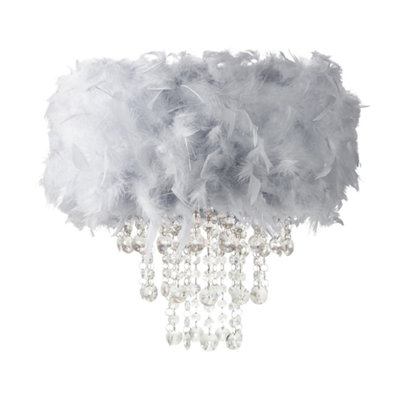 Happy Homewares Contemporary Feather Pendant Shade With Transparent Acrylic Droplets Grey/Light