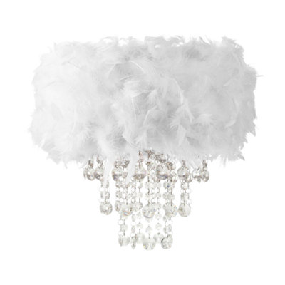 Happy Homewares Contemporary Feather Pendant Shade With Transparent Acrylic Droplets White/Light