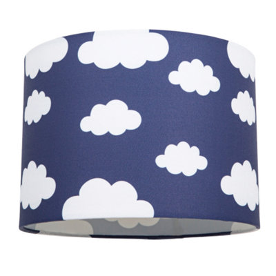Happy Homewares White/Blue Clouds Little Ones/Kids Cotton Fabric Bedroom Lamp Or Pendant Shade 18Cm