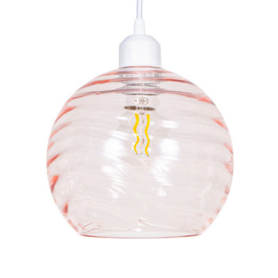 Happy Homewares Pink Modern Designer Circular Ribbed Glass Non Electric Pendant Lamp Shade 18Cm