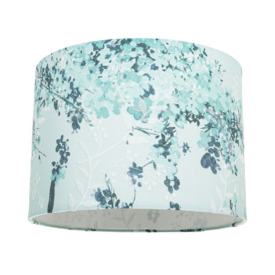 Happy Homewares Green Contemporary Duck Egg And Emerald Floral Fabric Shade With Inner Lining 18Cm