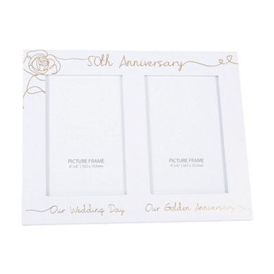 Happy Homewares Beautiful Double Picture Frame For 50Th Wedding AnniversaryGold Foil Text from B&Q