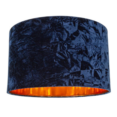 Happy Homewares Modern Navy Crushed Velvet 20" Floor/Pendant Lampshade With Copper Inner Blue