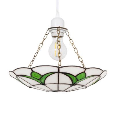 B&Q -  Traditional Stained Glass Tiffany Pendant Light Shade With Emerald Green Leaves