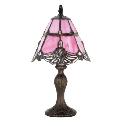 Happy Homewares Pink Quirky And Petite Stained Glass Tiffany Lamp With Clear Beads 35Cm