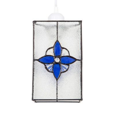 Happy Homewares Light/Blue Traditional Clear Glass Tiffany Style Pendant Shade With Royal Panels 21Cm
