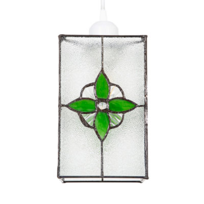 Happy Homewares Light/Green Traditional Clear Glass Tiffany Style Pendant Shade With Panels 21Cm