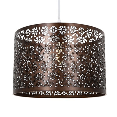 Happy Homewares Moroccan Designed Matt Bronze Metal Pendant Light Shade With Floral Decoration from B&Q