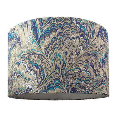 Happy Homewares Grey/Blue/Silver Contemporary And Vivid Peacock Print Table/Pendant Lampshade In Soft Cotton 40Cm