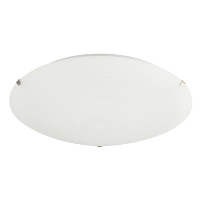 Happy Homewares White/Light Frosted Flush Glass Ceiling Fitting With Soft Swirl Decoration 30Cm