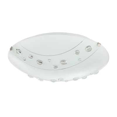 Happy Homewares Contemporary Circular Opal Glass Flush Ceiling With Crystal Buttons White/Light