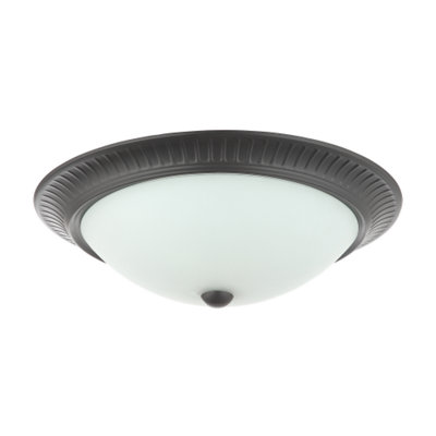 Happy Homewares Traditional Matt Black Flush Ceiling Light Fitting With Opal Glass Diffuser Black/Light