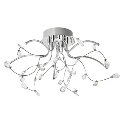 Happy Homewares Modern Designer Chrome Plated Led Ceiling With Clear K9 Crystal Droplets Light