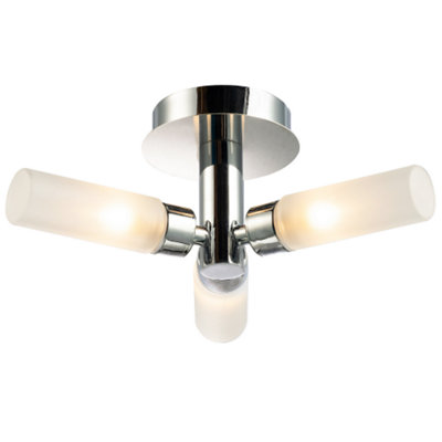 Happy Homewares Modern Chrome Ip44 Rated Bathroom Ceiling With Tubular Glass Shades Light