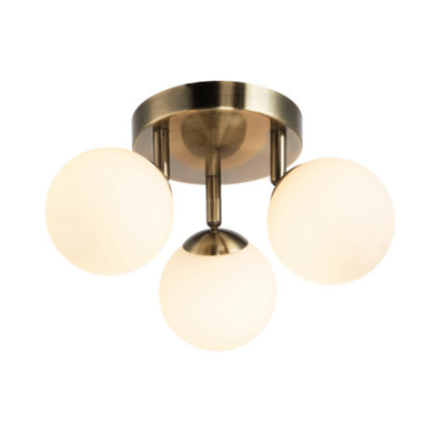 Happy Homewares Modern Triple Opal Glass Globe Ip44 Rated Bathroom Antique Brass Ceiling Light from B&Q