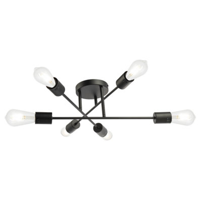Happy Homewares Black/Light Industrial Designer Styled Mat Ceiling With Straight Metal Arms 19Cm