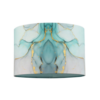 Happy Homewares Drum Lamp Shade In Marble Effect Cotton Fabric Duck Egg And Turquoise/Pink