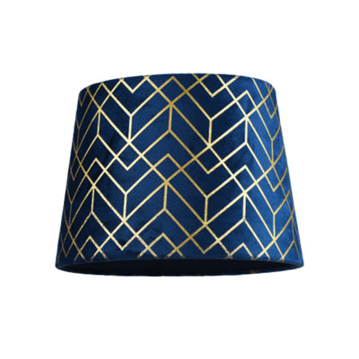 B&Q -  Navy Blue Velvet Lamp Shade With Geometric Design In Metallic Gold Foil Lines