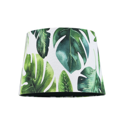 Happy Homewares Palm Leaf Themed 25Cm Drum Lampshade In Green And White Linen Fabric With Lining from B&Q