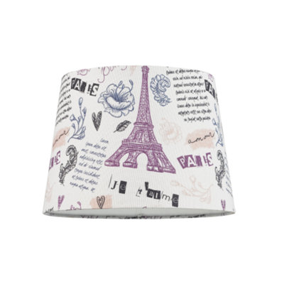 Happy Homewares Paris France Theme Linen Drum Lampshade With Eiffel Tower Decor And Inner Lining White/Light