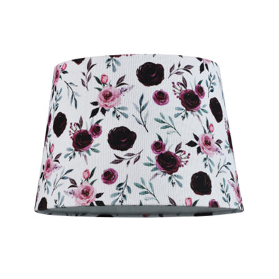 Happy Homewares Traditional Classic Design Linen Fabric Drum Lamp Shade With Pink And Red Roses