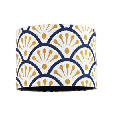 Happy Homewares Unique Moroccan Floral Designer 25Cm Navy Midnight Blue And Ochre Drum Lampshade from B&Q