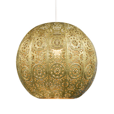 Happy Homewares 30Cm Spherical Moroccan Pendant Lamp Shade In Satin Gold MetalVintage Design from B&Q