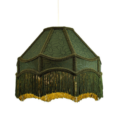 Happy Homewares Classic Victorian Style Empire Pendant Shade In Forest Fabric With Tassels Green