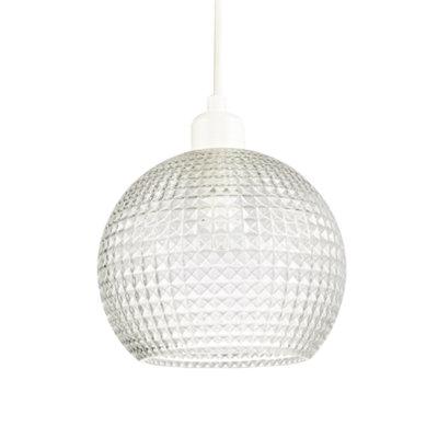 Happy Homewares Modern Spherical Clear Glass Pendant Shade With Square Diamond Ridges Light