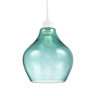 Happy Homewares Modern Designer Emerald Light Green Circular Dimpled Glass Pendant Light Shade Light/Green