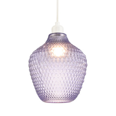 Happy Homewares Designer Soft And Purpler Curvy Diamond Etched Glass Pendant Lamp Shade Lilac