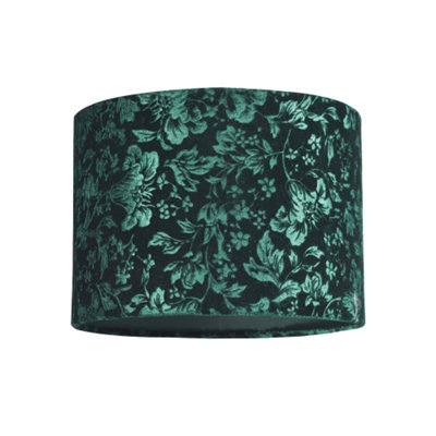 Happy Homewares Floral Decorated Forest And Emerald Velvet Fabric Shade With Inner Lining Green