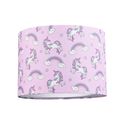 Happy Homewares Beautiful Modern Soft Lilac Cotton Lampshade With Unicorns Clouds And Rainbows from B&Q