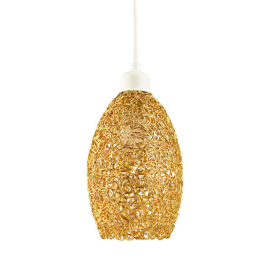 Happy Homewares Industrial And Contemporary Twisted Wire Mesh Metal Light Shade In Shiny Gold Light/Gold - B&Q