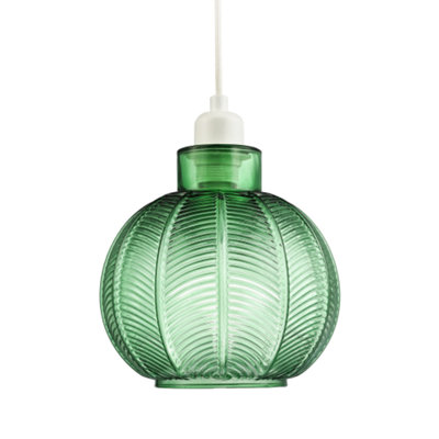 Happy Homewares Designer Ribbed Leaf Themed Forest Emerald Glass Pendant Lighting Shade Green