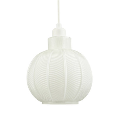 Happy Homewares White Designer Ribbed Leaf Themed Glossy Opal Glass Pendant Lighting Shade 21Cm