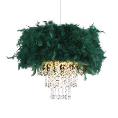 Happy Homewares Contemporary Feather Pendant Shade With Transparent Acrylic Droplets Green/Light