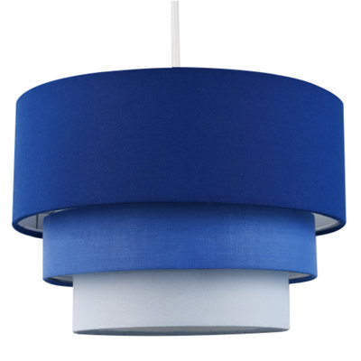 Happy Homewares Blue/Light Contemporary Round Triple Tier Midnight Cotton Fabric Pendant Shade 20Cm